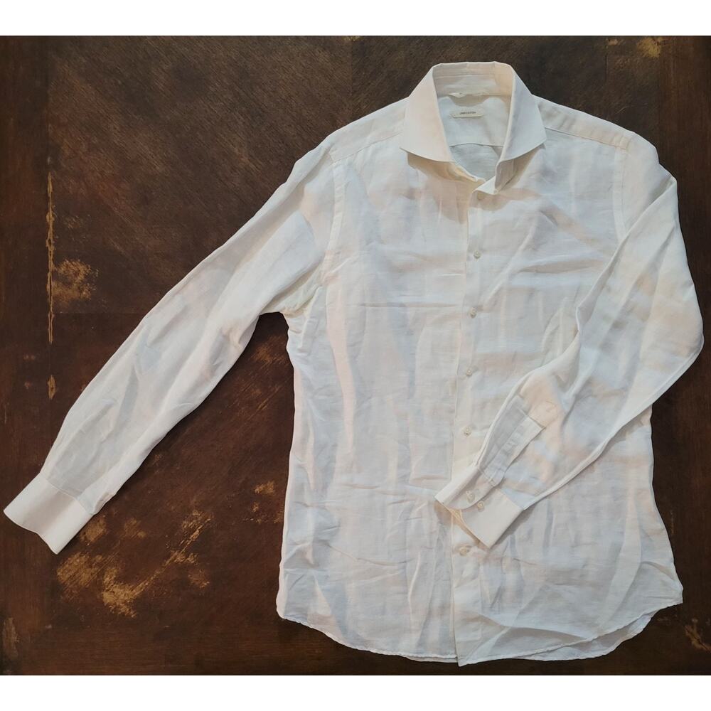 SuitSupply Linen Shirt Mens Medium (41/16) Extra Slim Fit White Button Up Formal